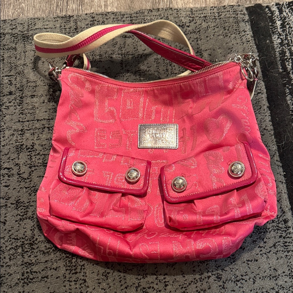 Coach Pink Shoulder Bag with Silver Accents